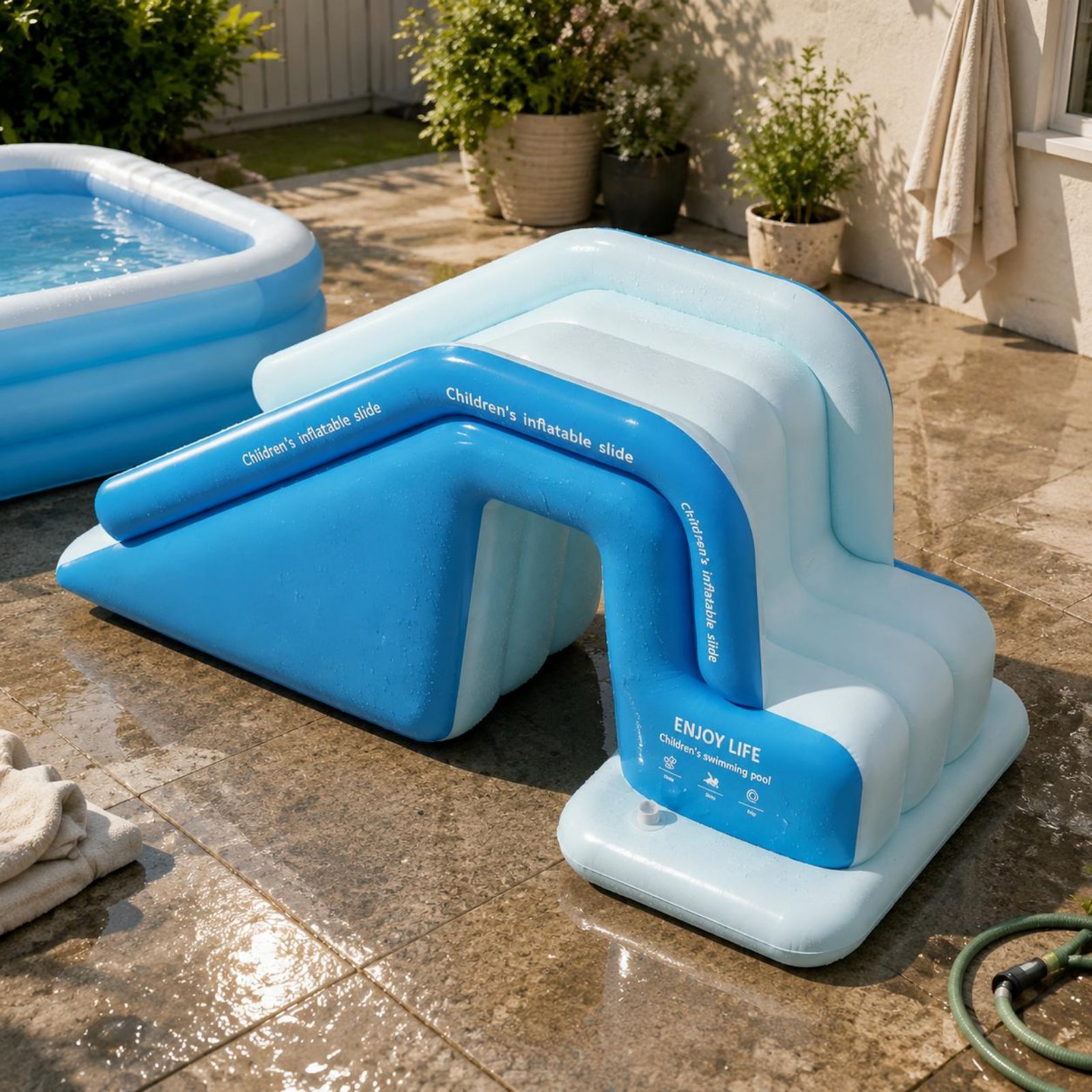 Kids Outdoor Water Toys - Şişme Havuz Kaydırağı Katlanabilir Şişme Su