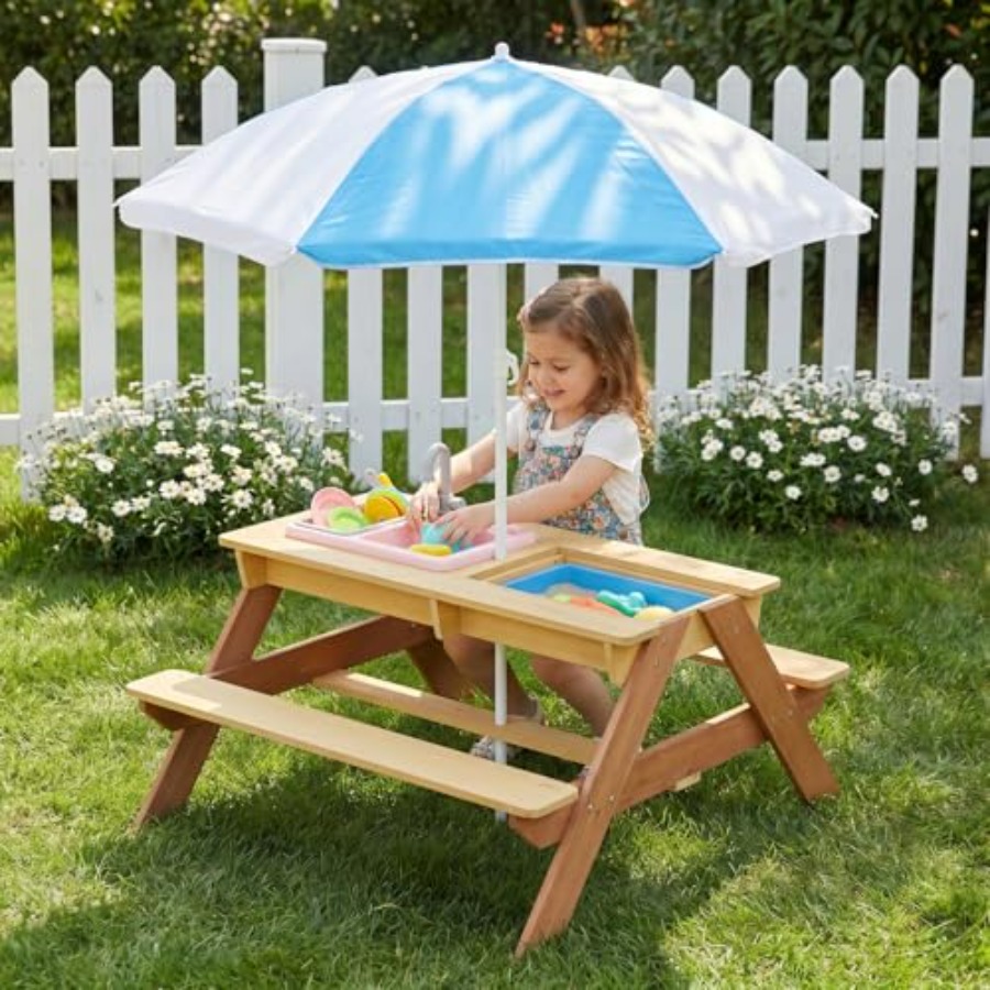 Kids Outdoor Umbrella For Table - Açık hava çocuk piknik masası, şemsiyeli,