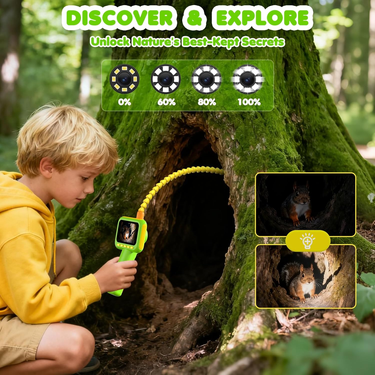 Kids Outdoor Explorer Kit - Çocuklar için Endoskop, Işıklı Borescope Yılan