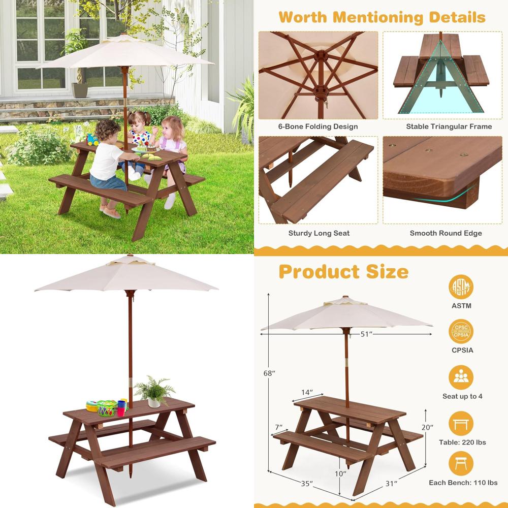 Dayanıklı Ahşap Çocuk Piknik M - Kids Outdoor Umbrella For Table incelemesi ve fiyatı