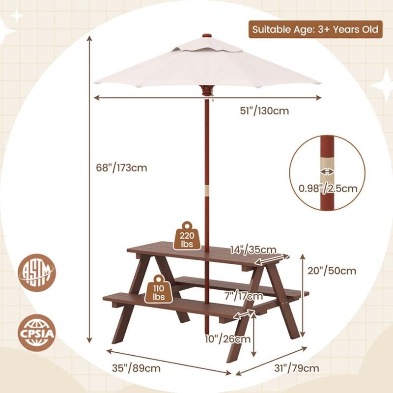 Açık Hava 4 Kişilik Çocuk Pikn - Kids Outdoor Umbrella For Table incelemesi ve fiyatı
