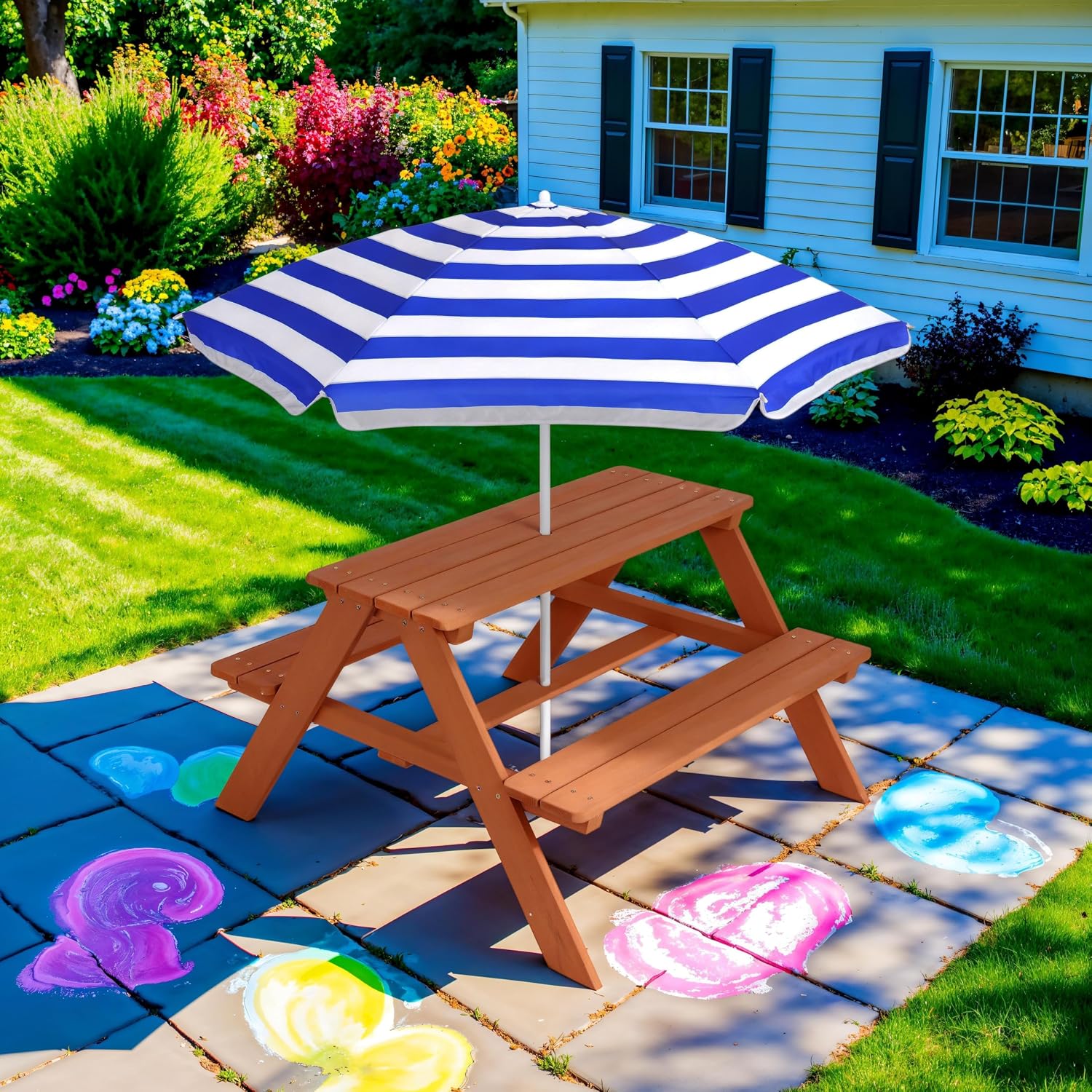 Ahşap Çocuk Piknik Masası ve Ş - Kids Outdoor Umbrella For Table incelemesi ve fiyatı